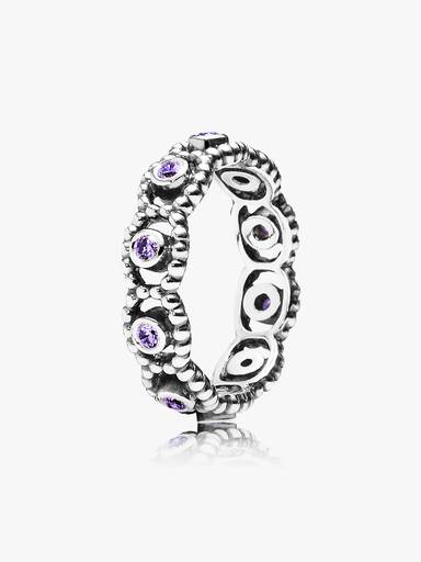 Silver ring with purple cubic zirconia