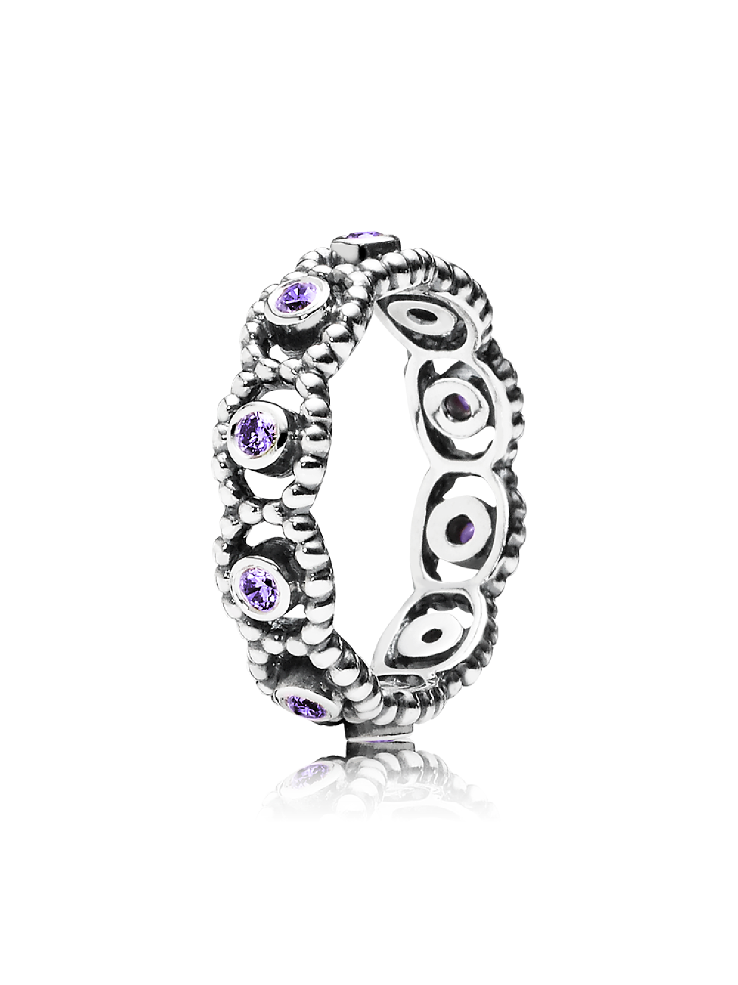 Silver ring with purple cubic zirconia