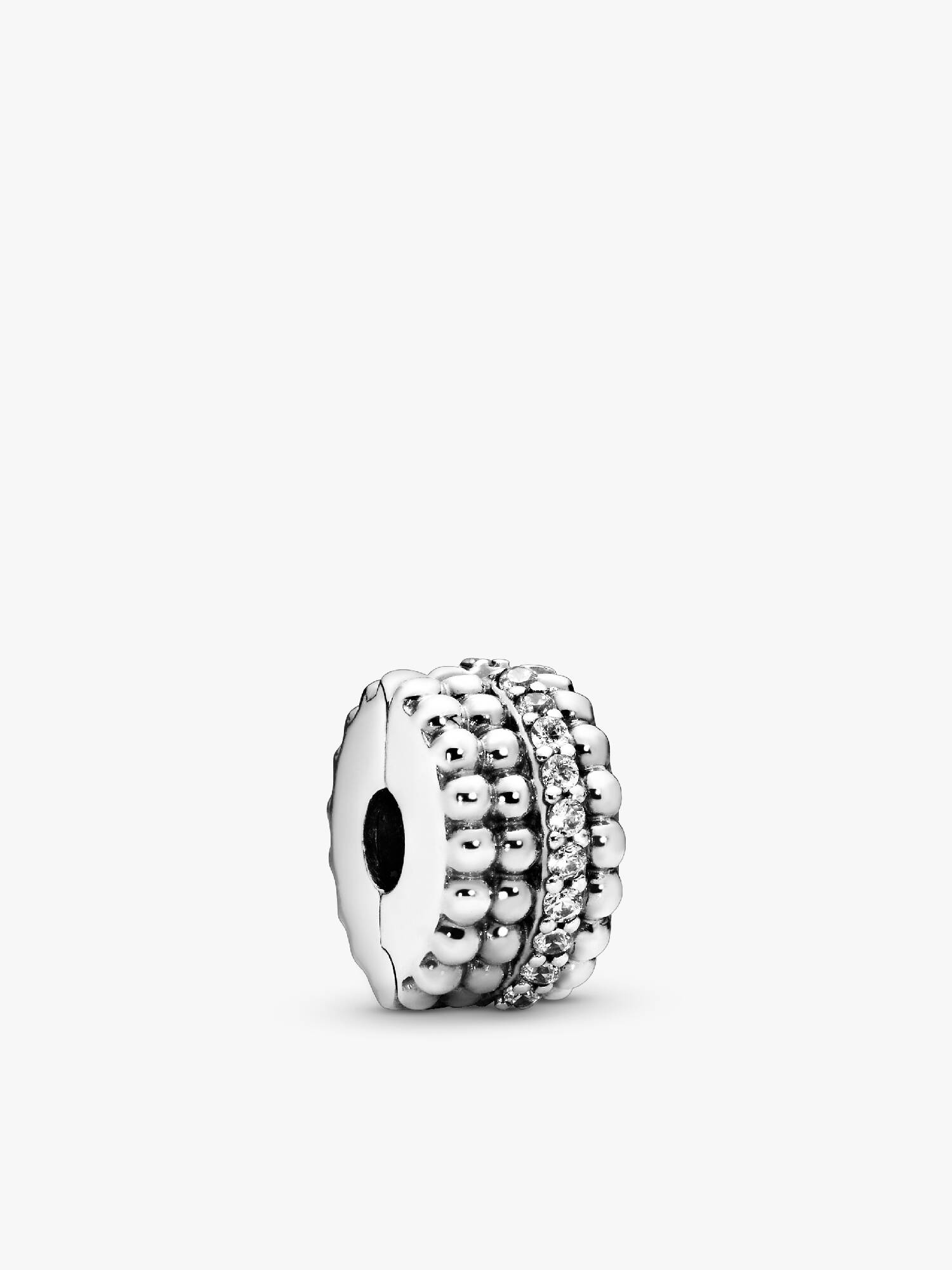 Beaded silver clip with clear cubic zirconia
