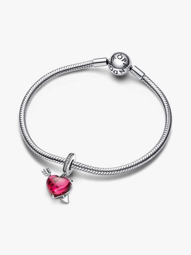 Charm pendente em vidro de Murano coração vermelho e flecha