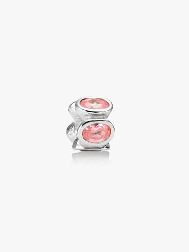 Abstract silver charm with pink cubic zirconia