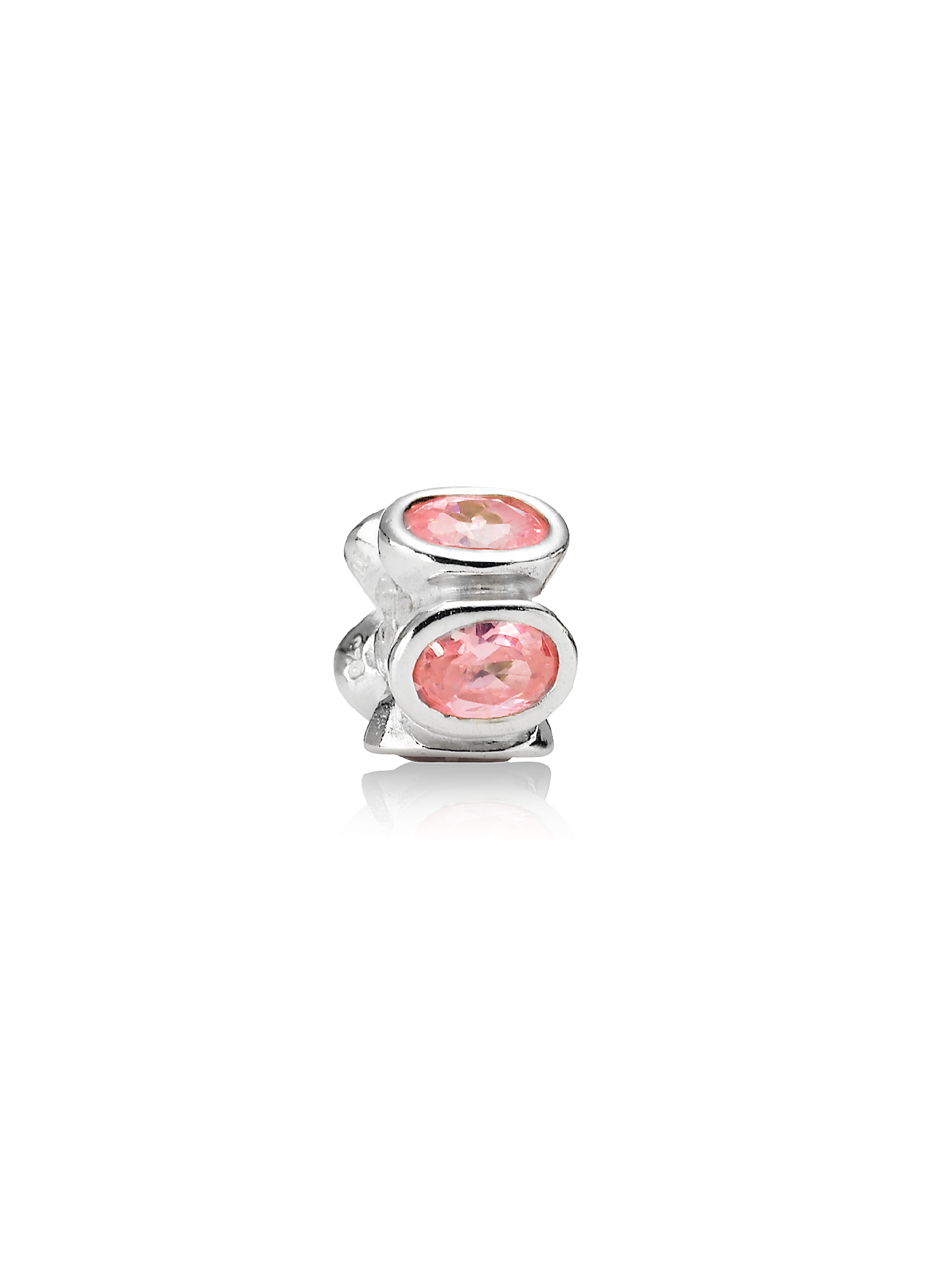 Abstract silver charm with pink cubic zirconia