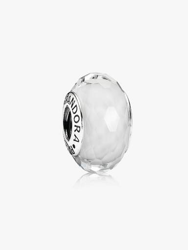 Abstract faceted silver charm with white murano glass
