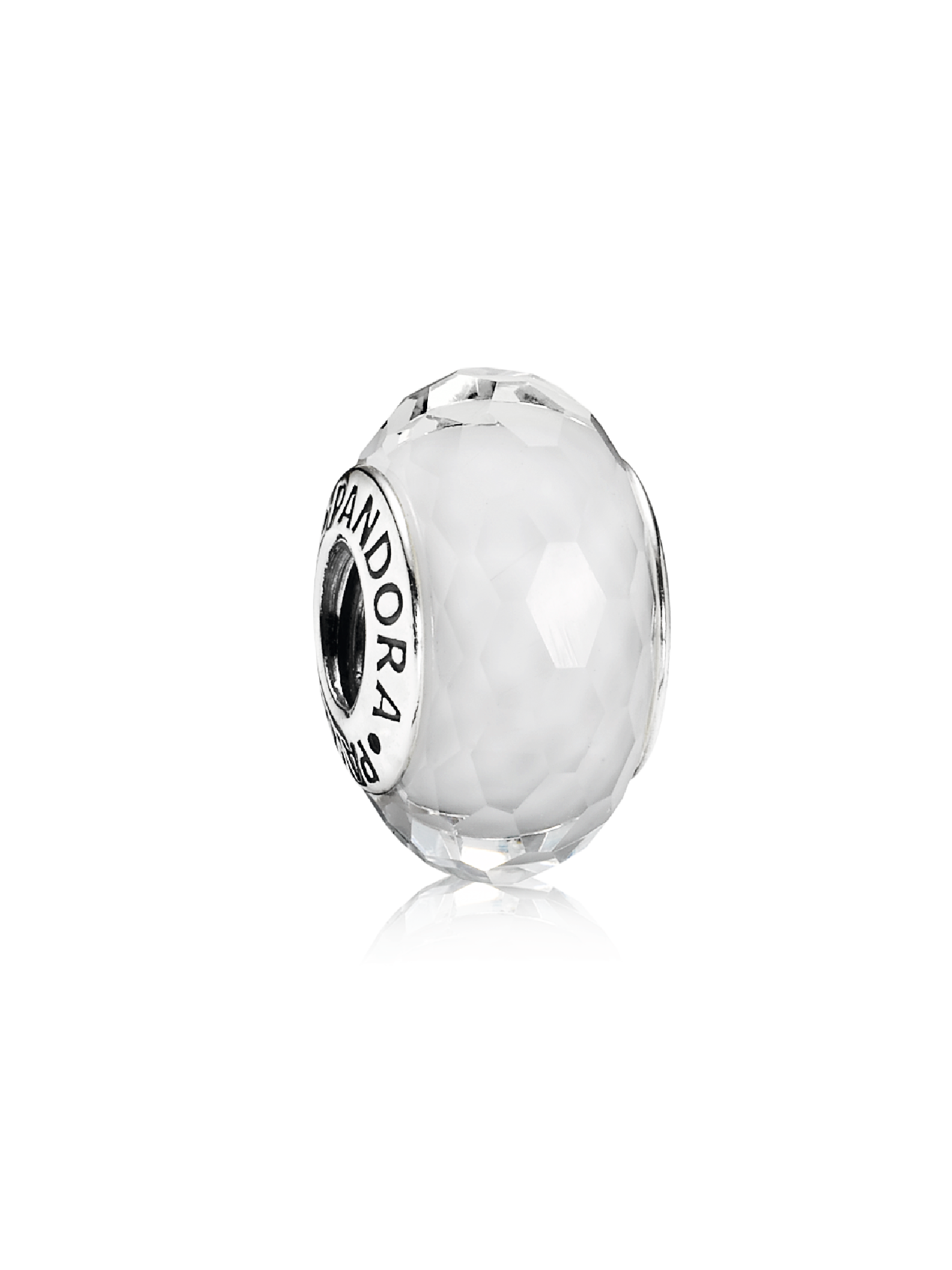 Abstract faceted silver charm with white murano glass