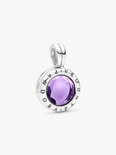 PANDORA floating locket silver dangle with faceted synthetic amethyst