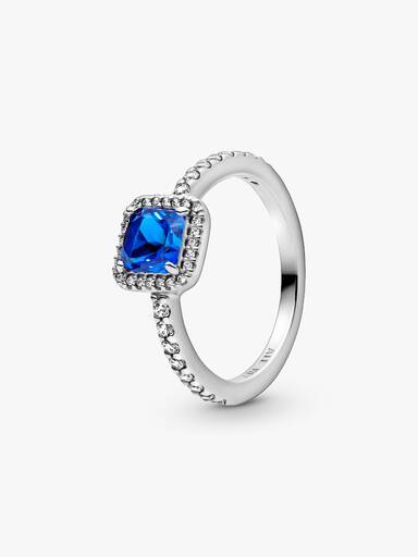 Anel Quadrado Azul com Halo Brilhante
