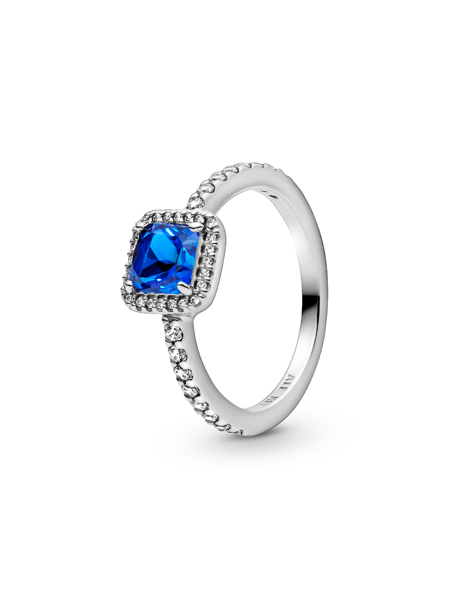 Anel Quadrado Azul com Halo Brilhante