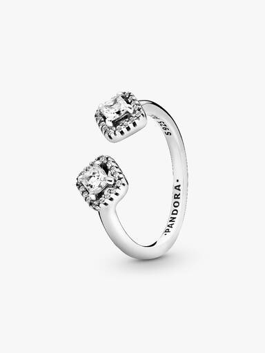 Sterling silver open ring with clear cubic zirconia