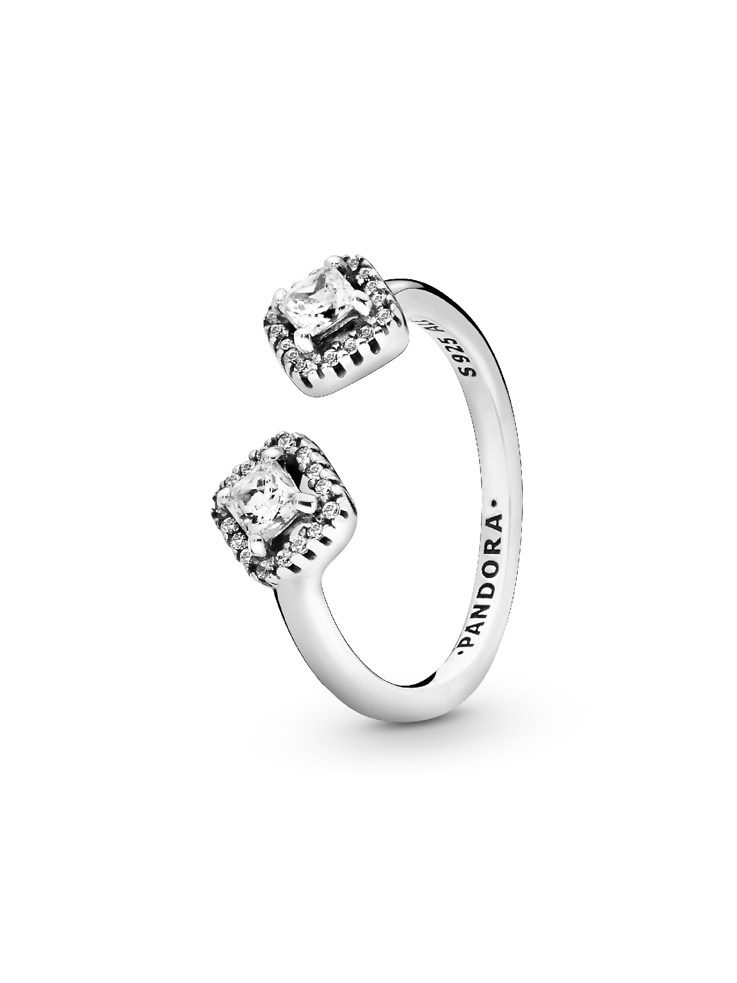 Sterling silver open ring with clear cubic zirconia