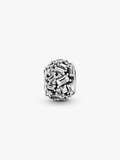 Ice cube silver charm with clear cubic zirconia