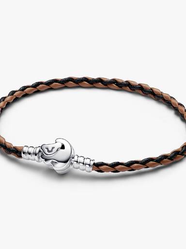 Braceletee de Cuero Trenzado Pandora Moments com Broche Del Rey León de Disney