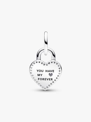 Charm pendente duplo de dois tons com cadeado de coração giratório.