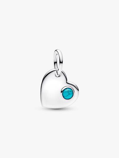 Charm Pendente Coração Gravável com Pedra Azul Turqueza