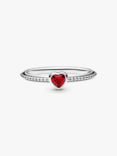 Heart silver ring with golden red synthetic ruby