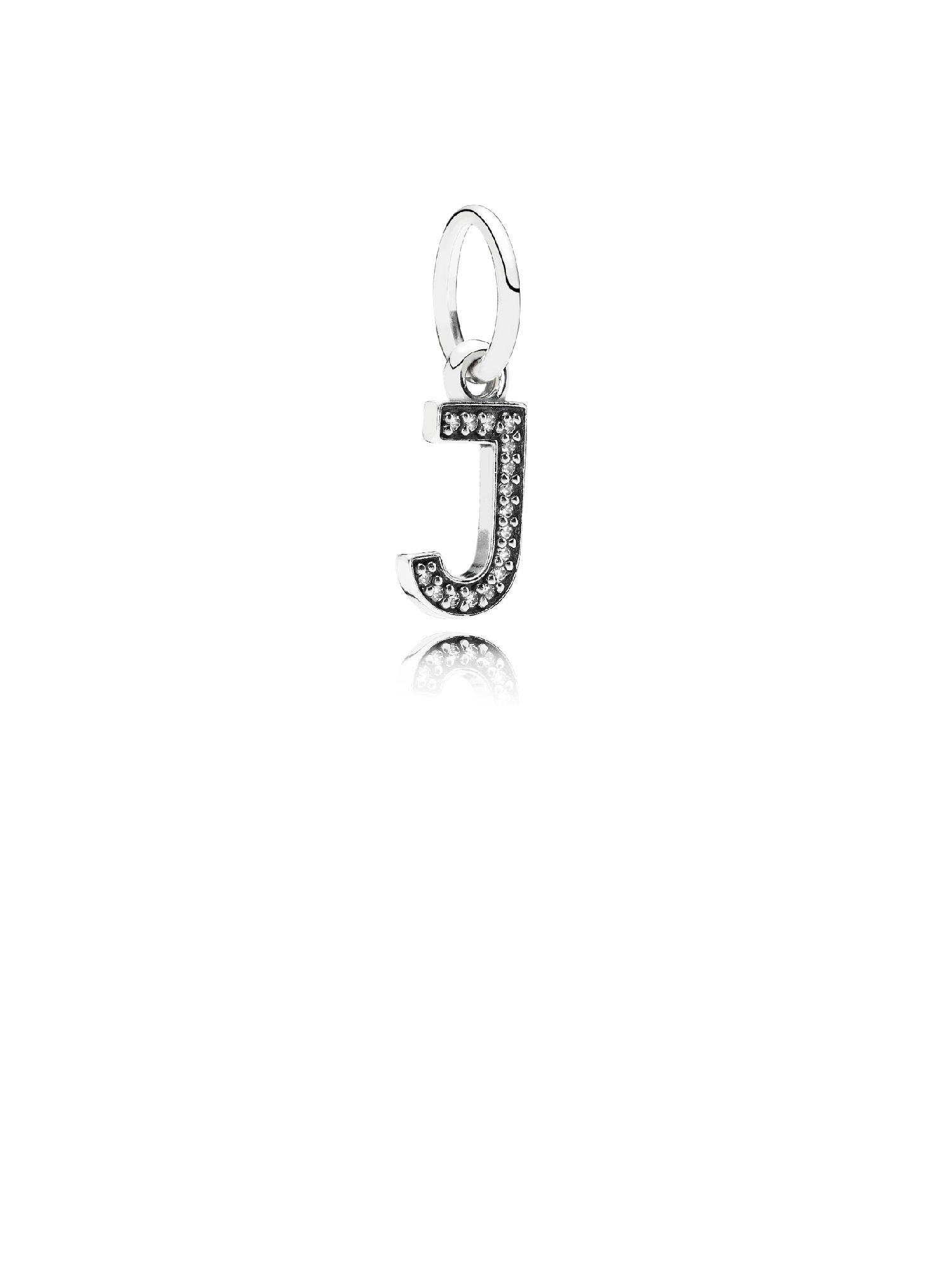 Letter J silver dangle with cubic zirconia