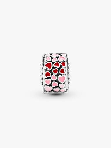 Hearts silver clip with red and pink enamel