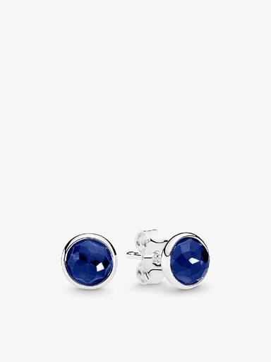 September birthstone silver stud earrings with synthetic sapphire