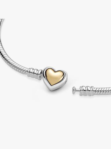 Pulseira Corrente Snake com Fecho de Coração em Dois Tons
