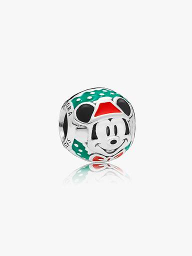 Disney Mickey Santa silver charm with green, red and black enamel