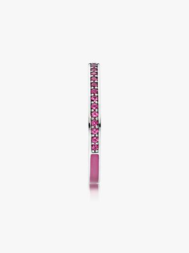 Silver ring with cerise crystal and orchid enamel