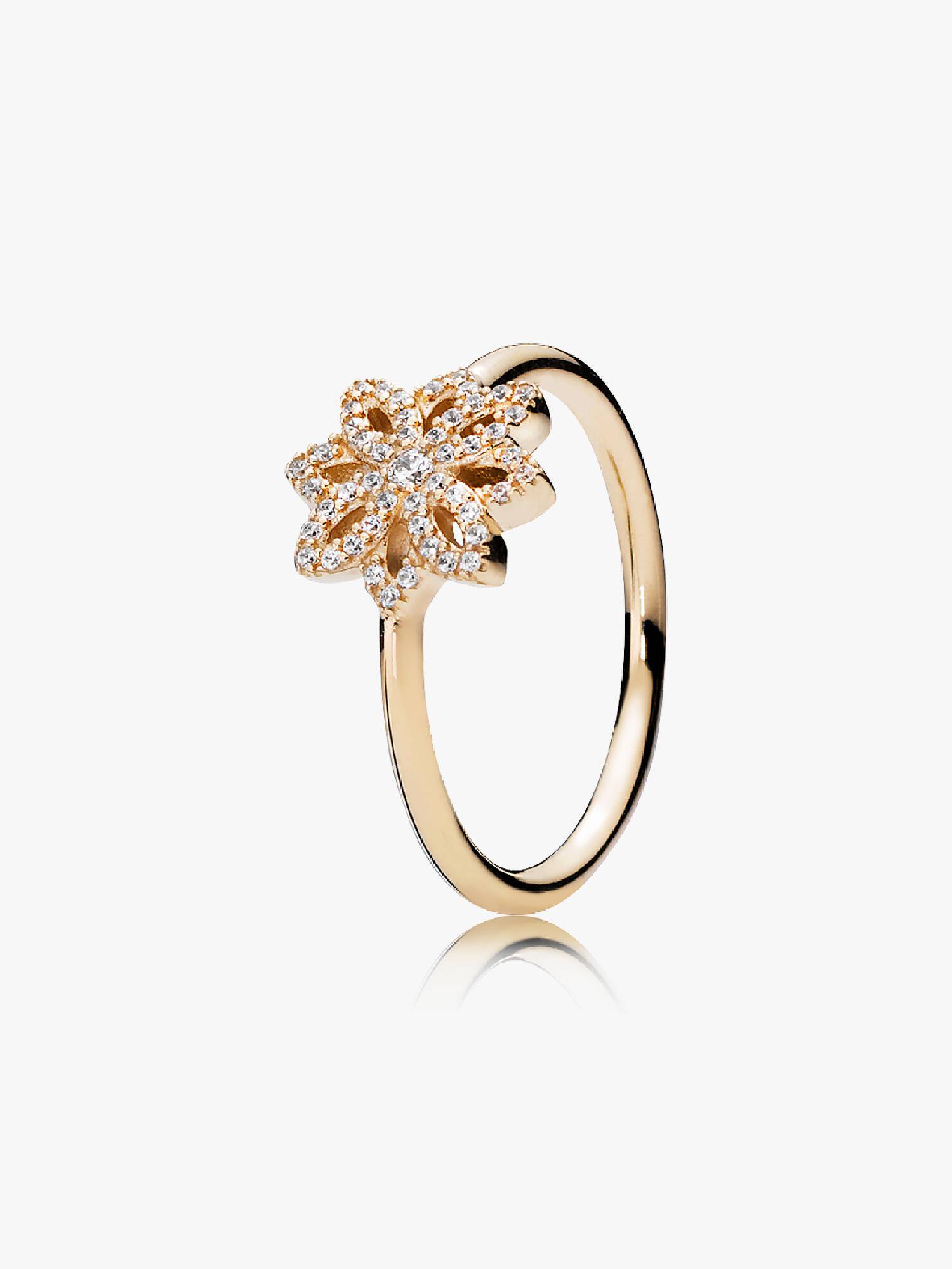 Anel Renda botânica, Zircônia Cúbica Transparente e ouro 14k