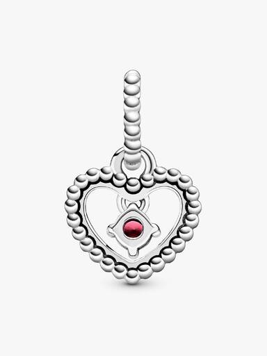 Heart sterling silver dangle with dark red crystal