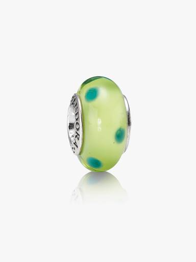 Dotted silver charm with green murano glass