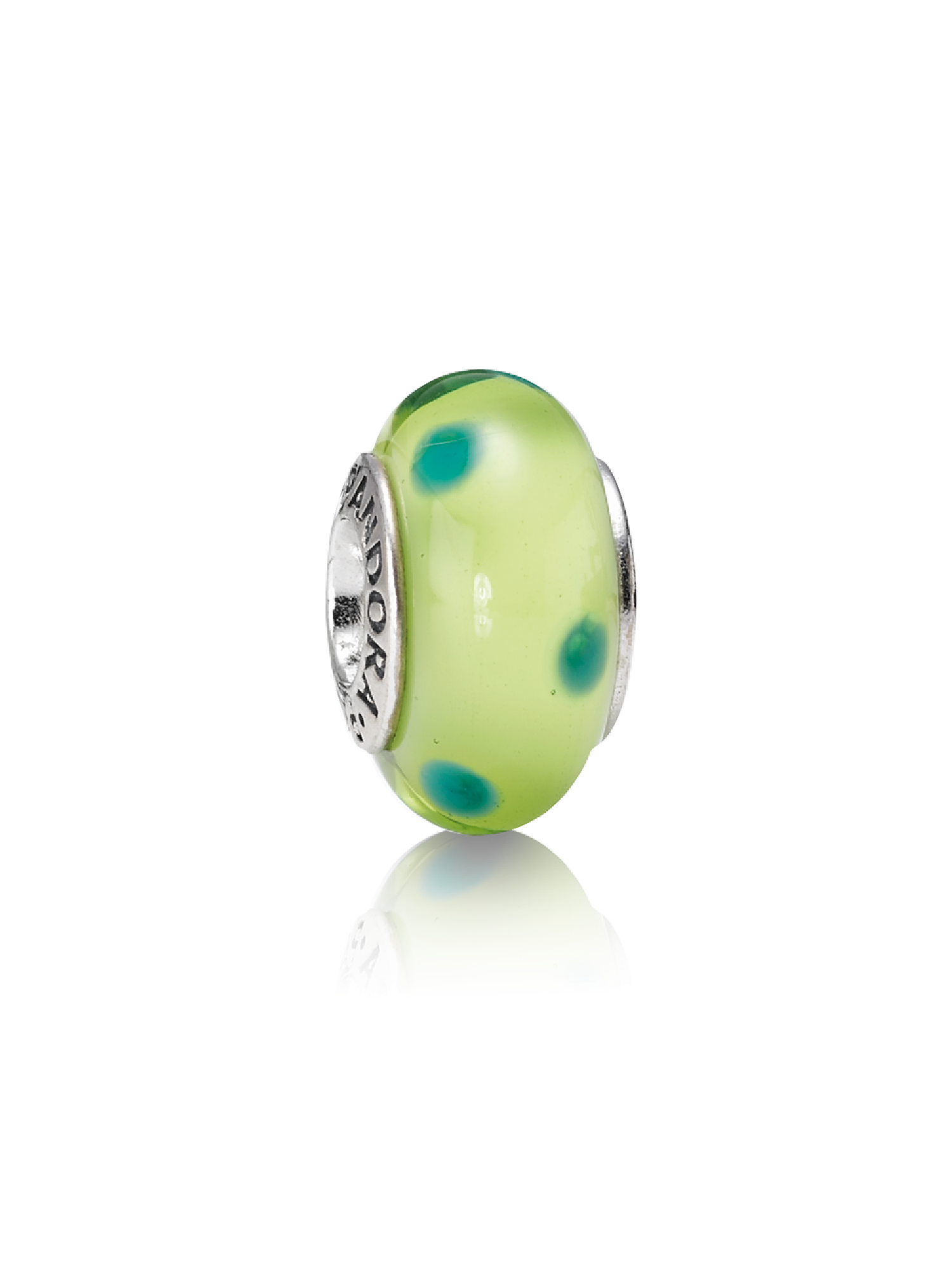 Dotted silver charm with green murano glass