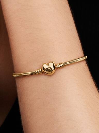 Bracelete Diseño Corrente de Serpiente Cierre de Coração Pandora Moments