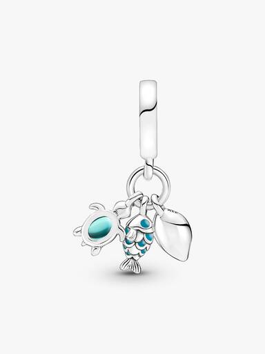 Charm pendente com peixe, tartaruga marinha e concha
