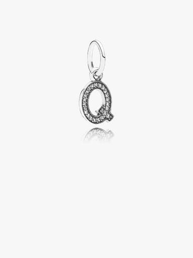 Letra Q Charm Pendente, Zircônia Cúbica Transparente