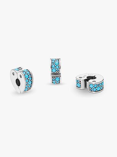 Heart silver clip with cyan blue crystal and silicon grip