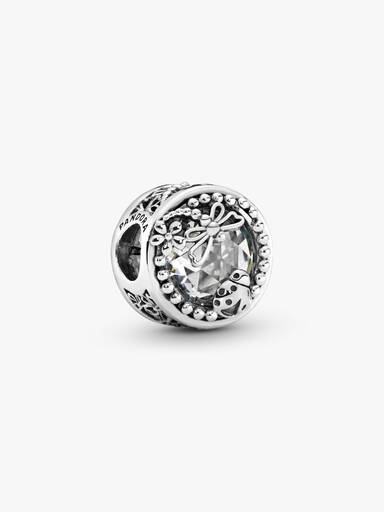 Dragonfly and ladybug silver charm with clear cubic zirconia