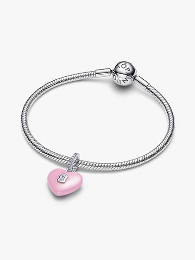 Charm Pendente Cadeado de Coração Em Cerâmica Rosa