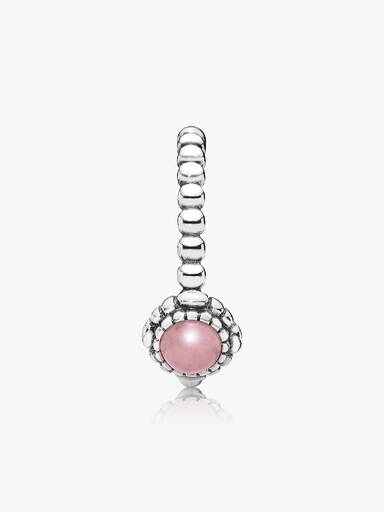 Silver ring, birthstone-October, pink opal