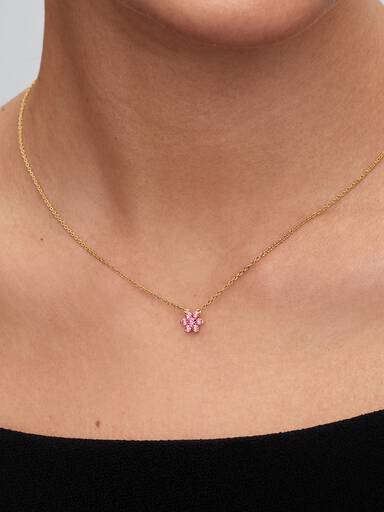 Colar com Pendente Flor Cor-de-Rosa Brilhante
