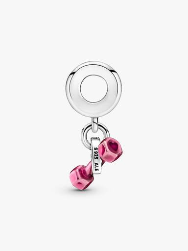 Charm pendente com haltere e coração.