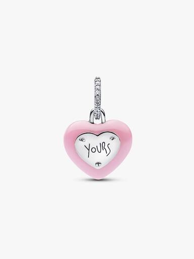 Charm Pendente Cadeado de Coração Em Cerâmica Rosa