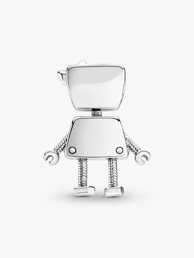 Robot girl silver charm with pink enamel