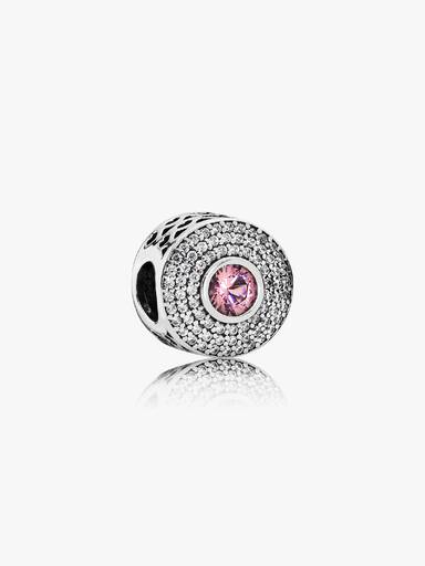 Abstract silver charm with blush pink crystal and clear cubic zirconia