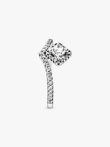 Wishbone sterling silver ring with clear cubic zirconia