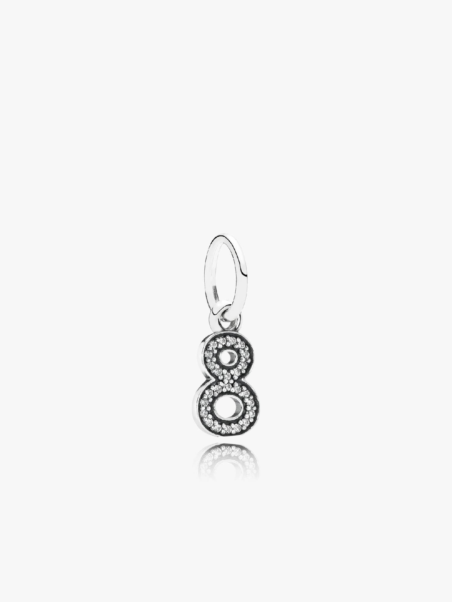 Number eight silver dangle with cubic zirconia