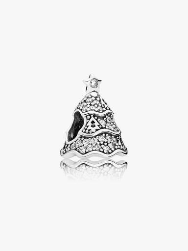 Christmas tree silver charm with clear cubic zirconia