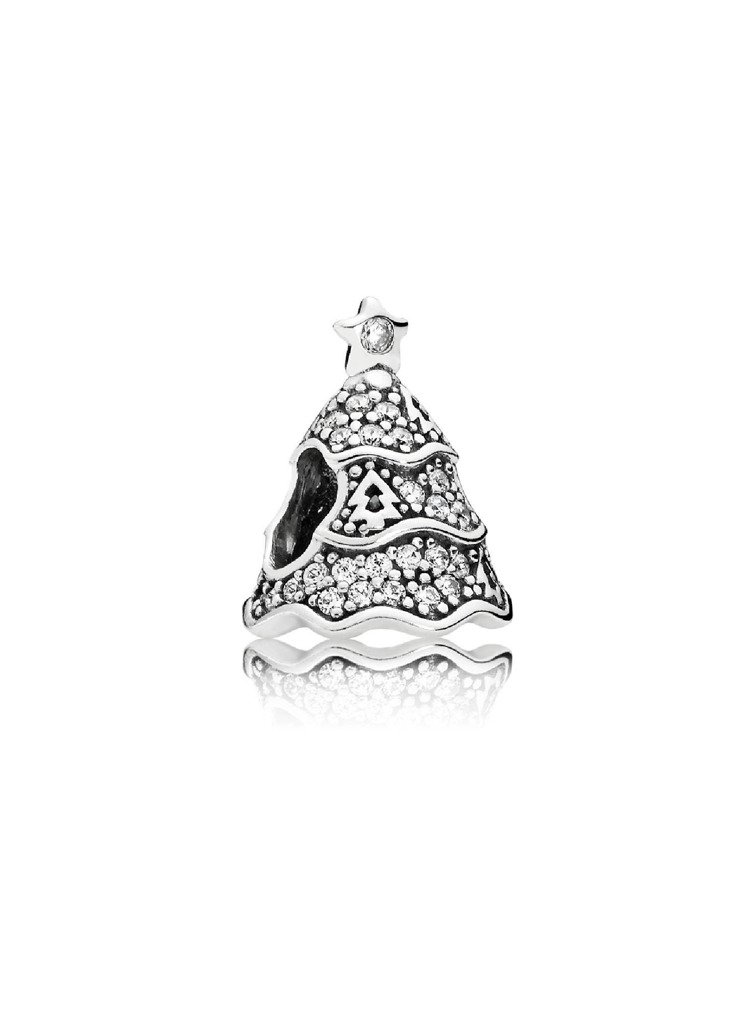 Christmas tree silver charm with clear cubic zirconia