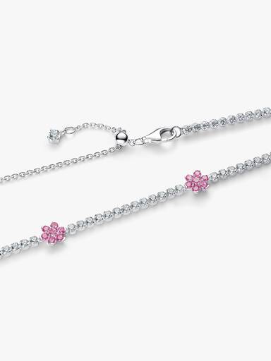 Colar Riviera com Flores Rosa Cintilante