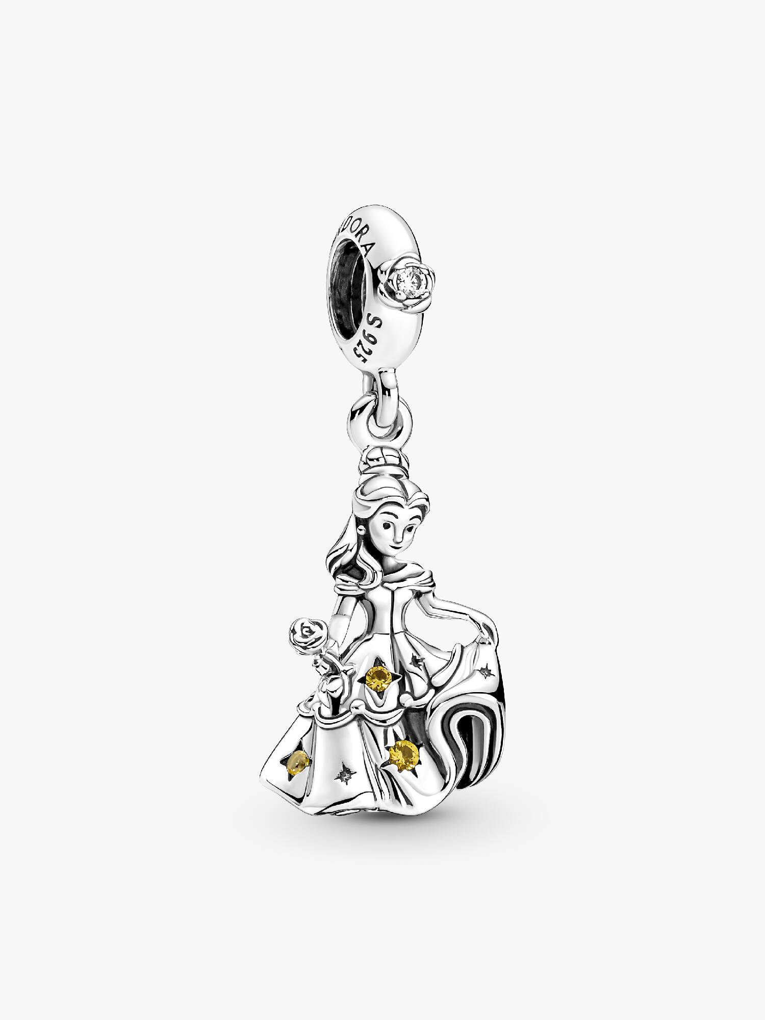 Disney Belle dangle with blazing yellow crystal and clear cubic zirconia