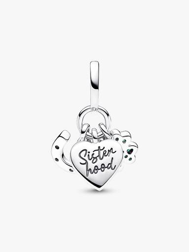 Charm Pendente Triplo Coração Trevo e Ferradura
