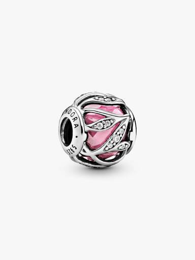 Abstract silver charm with faceted pink cubic zirconia and clear cubic zirconia