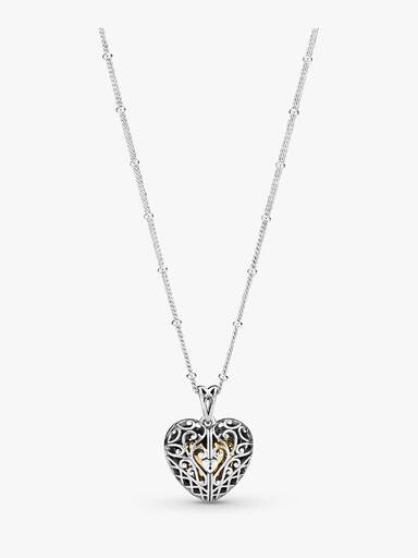 Regal pattern key PANDORA Rose pendant and necklace