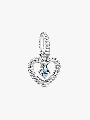 Heart sterling silver dangle with water blue crystal
